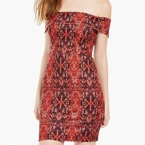 Crystal Doll Off Cold Shoulder Red Snakeskin Python Bodycon Party Mini Dress XL